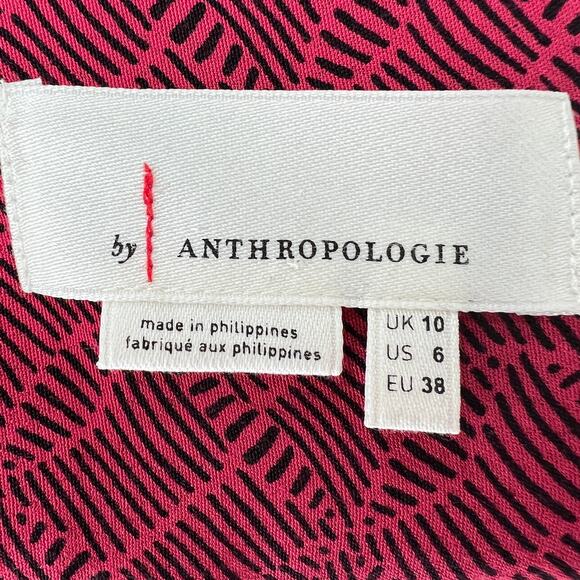 Anthropologie Loveland Wine Red Button-Front DRESS Flare Modern Chic 6 - Picture 7 of 7